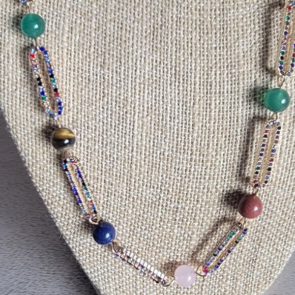 Multi Gemstone Multi Color Austrian Paperclip Necklace - Picture 6 of 6